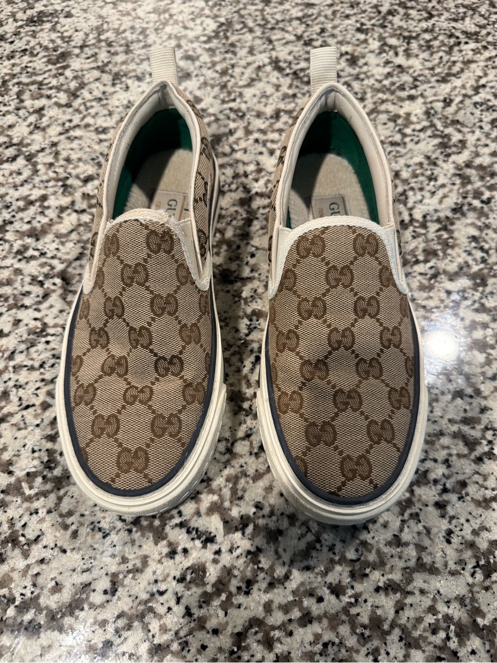 Gucci Brown Beige GG Canvas Slip-On Sneakers - Picture 3 of 6